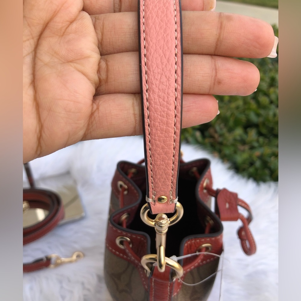 New 🎀 Coach Mini Dempsey Bucket Bag In Signature Canvas With Kitten Print Cat - Picture 11 of 15